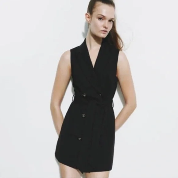 Zara Black Double-Breasted Vest Dress - Picture 2 of 13